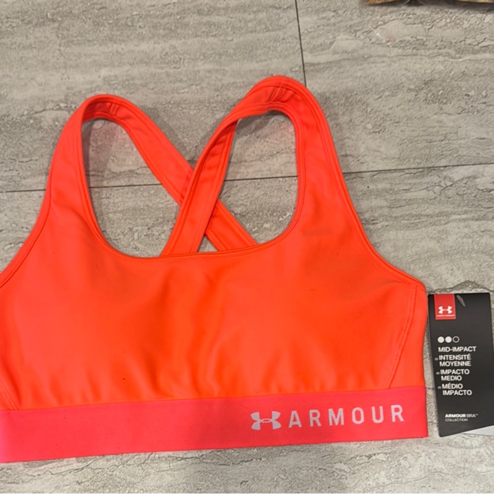 Under Armour florescent orange Sports Bra Racerback Medium Support mid impact